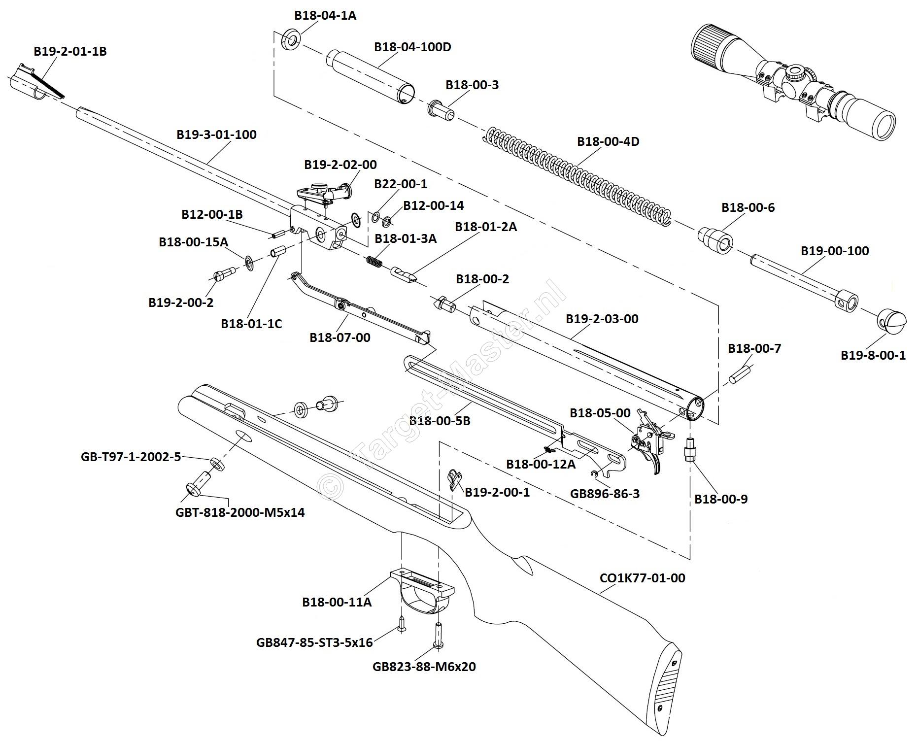 CO8M22X, Parts Drawing Crosman Optimus CO8M22X